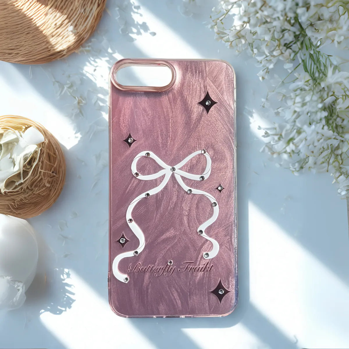 White Ribbon Glitter Case